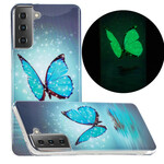 Coque Samsung Galaxy S21 5G Papillon Bleu Fluorescente