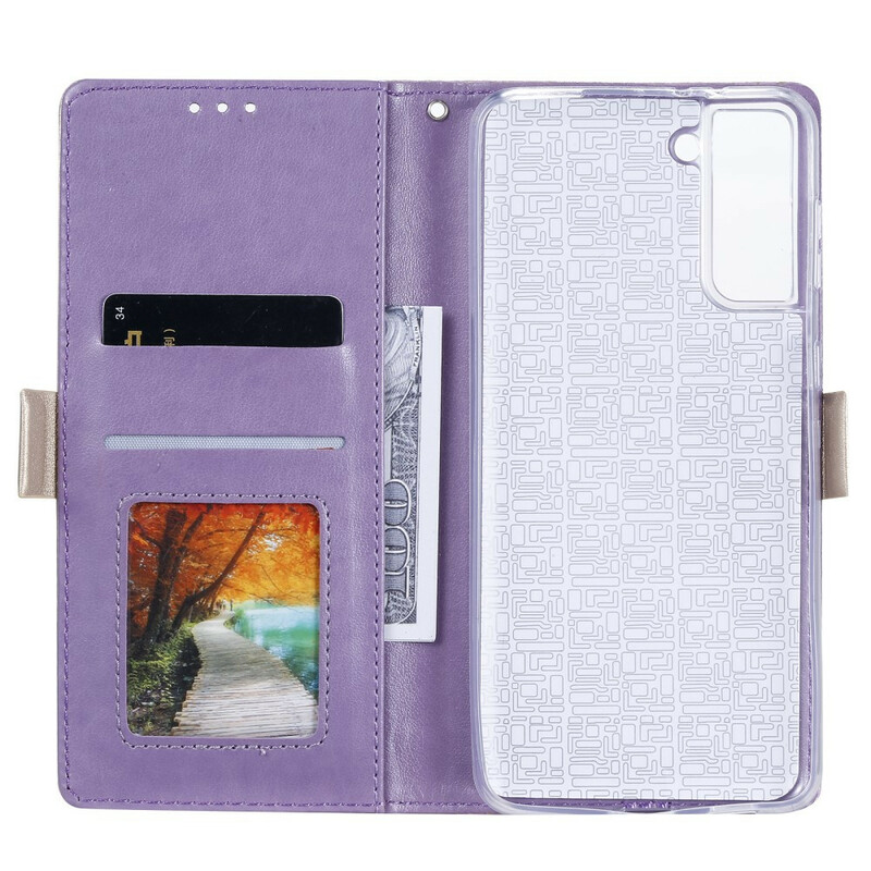 Housse Samsung Galaxy S21 5G Dentelle Porte-Monnaie à Lanière