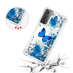 Coque Samsung Galaxy S21 5G Papillons Bleus Paillettes