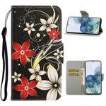 Housse Samsung Galaxy S21 5G Fleurs Colorées à Lanière