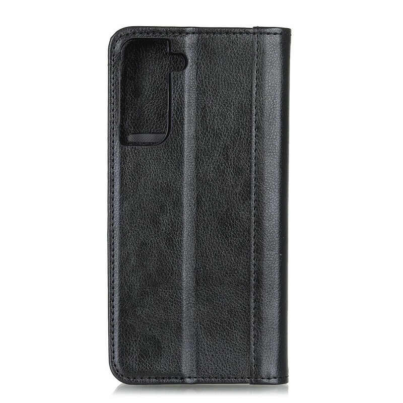 Flip Cover Samsung Galaxy S21 5G Cuir Litchi Fendu Élégance